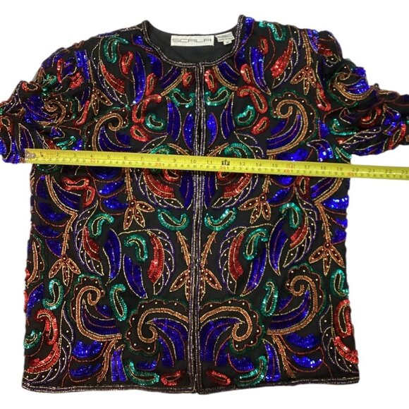 Vintage Scala Black Beaded Sequin Silk Evening Jacket Women's Size Medium - Picture 6 of 7